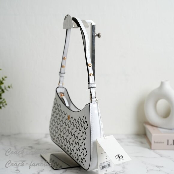 NWT Tory Burch Emerson Perforated Leather Shoulder Bag in Optic White - Picture 4 of 8